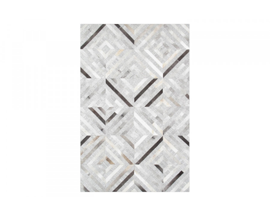 Pasargad Geometric Silver Cowhide Rug (PTX-3104 4X6) - 48'' x 72''