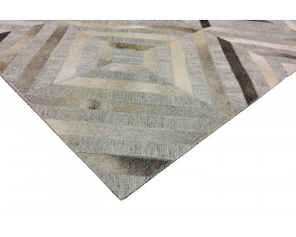 Pasargad Geometric Silver Cowhide Rug (PTX-3104 4X6) - 48'' x 72''