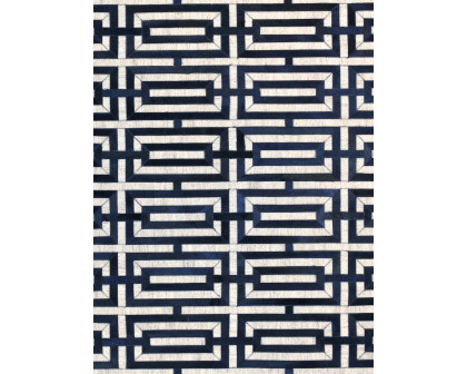 Pasargad Galaxy Collection Hand-stitched Cowhide Area Rug - Silver/Navy, 48" x 72" (ptx-4165 4x6)