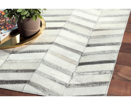 Pasargad Hand-Loomed Cowhide Silver Area Rug (PTX-4685 5X8) - 60'' x 96''