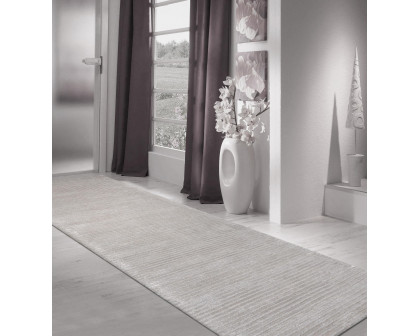 Pasargad Edgy Collection Hand-Tufted Bamboo Silk/Wool Area Rug - Silver/Gray, 30" x 120" (pvny-11 rnr 2.6x10)