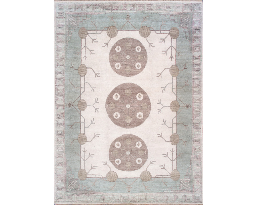 Pasargad - Khotan Collection Hand-Knotted Wool Area Rug in Ivory/L. Green, 123" x 170" (PZ-31B 10x14)