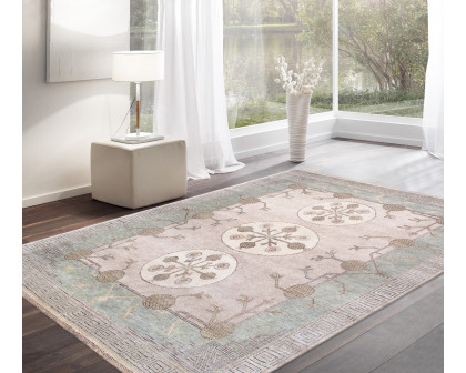 Pasargad - Khotan Collection Hand-Knotted Wool Area Rug in Ivory/L. Green, 123" x 170" (PZ-31B 10x14)