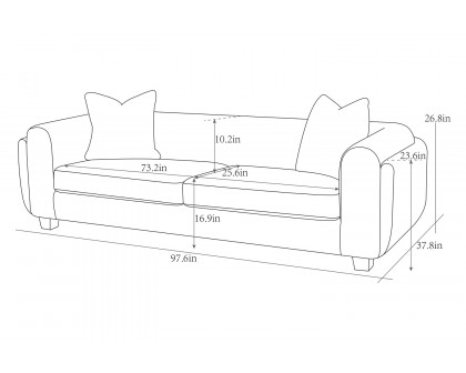 Pasargad - Bergamo Ivory Fabric Sofa with 2 Pillows Included