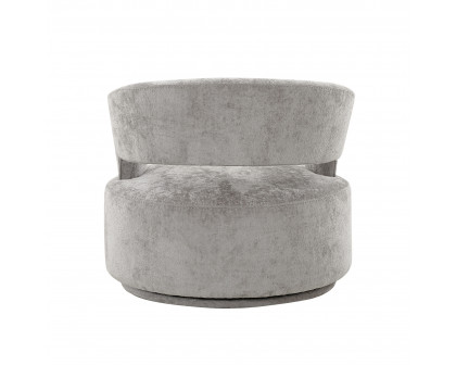 Pasargad Piagia Upholstered Swivel Base Barrel Chair - Silver, Polyester