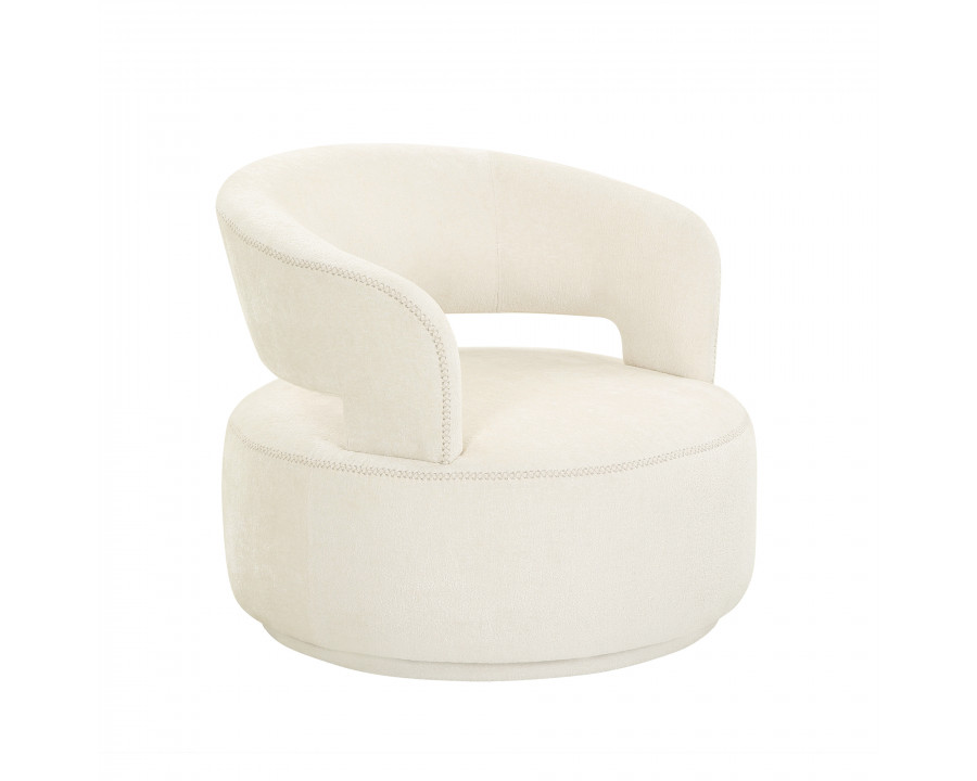 Pasargad Piagia Upholstered Swivel Base Barrel Chair - Ivory, Polyester