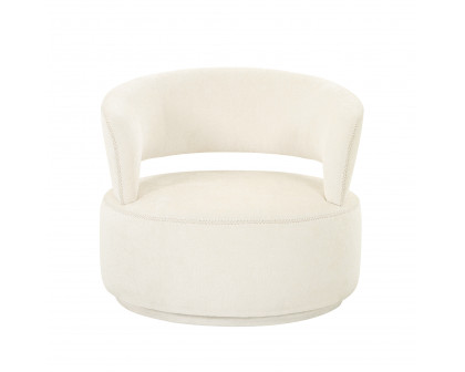 Pasargad Piagia Upholstered Swivel Base Barrel Chair - Ivory, Polyester