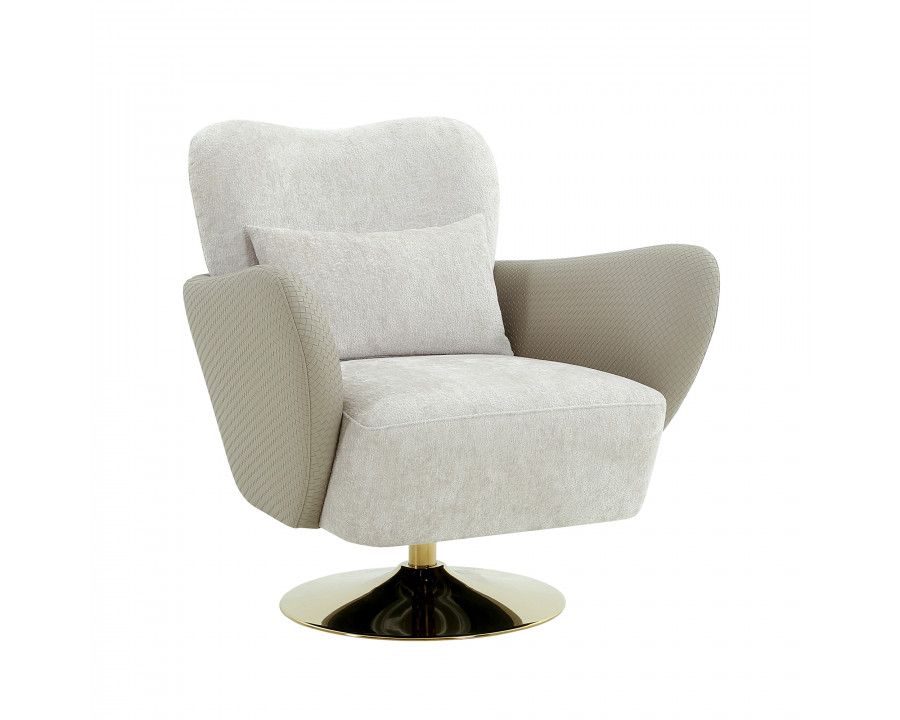 Pasargad Mercer Swivel Base Lounge Chair - Beige/Gold, Poly Fabric