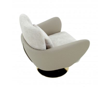 Pasargad Mercer Swivel Base Lounge Chair - Beige/Gold, Poly Fabric