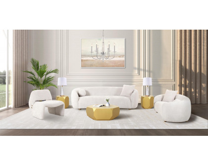 Pasargad - Zarina Upholstered Modern Loveseat with 2 Pillows in Ivory, Textured Fabric