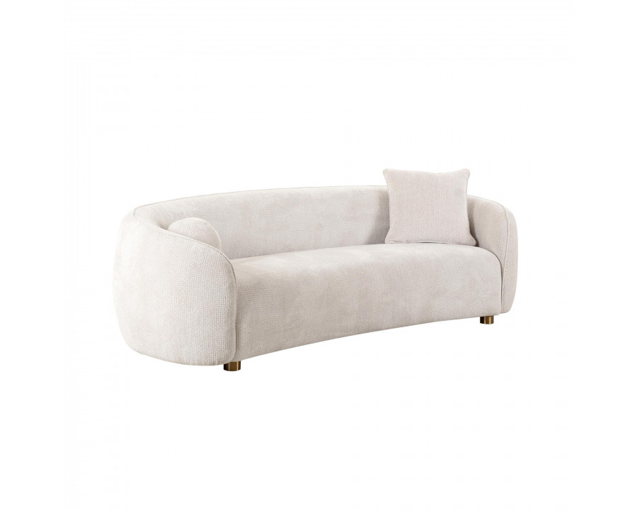 Pasargad - Zarina Upholstered Modern Sofa with 2 Pillows in Ivory, Textured Fabric