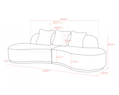 Pasargad Simona Collection Modern Curved Sofa with 3 Pillow - W110.6 xD50.08 xH29