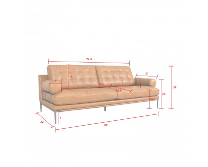 Pasargad Kimberly 3 Seater Sofa - Brown, Leather