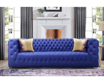 Pasargad Vicenza Collection Velvet Tufted Sofa - Blue