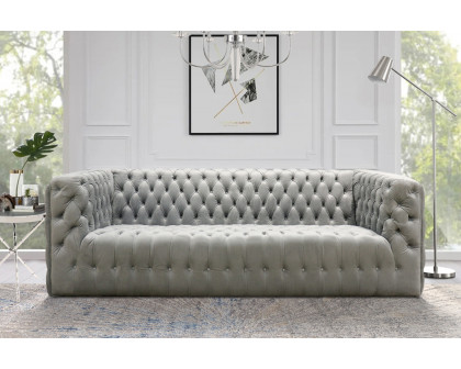 Pasargad Vicenza Collection Velvet Tufted Sofa - Silver