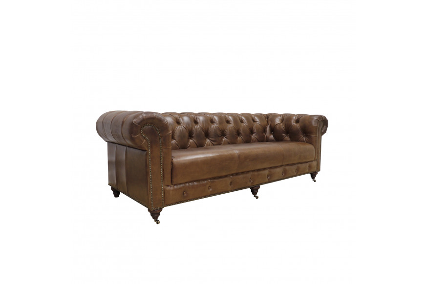 Pasargad™ Chester Bay Tufted Chesterfield Sofa - Brown, Genuine Leather