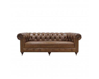 Pasargad™ Chester Bay Tufted Chesterfield Sofa - Brown, Genuine Leather