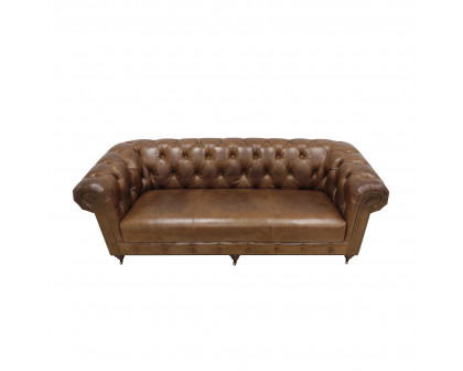 Pasargad™ Chester Bay Tufted Chesterfield Sofa - Brown, Genuine Leather