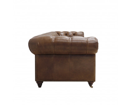 Pasargad™ Chester Bay Tufted Chesterfield Sofa - Brown, Genuine Leather