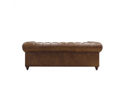 Pasargad™ Chester Bay Tufted Chesterfield Sofa - Brown, Genuine Leather