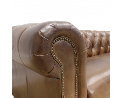 Pasargad™ Chester Bay Tufted Chesterfield Sofa - Brown, Genuine Leather