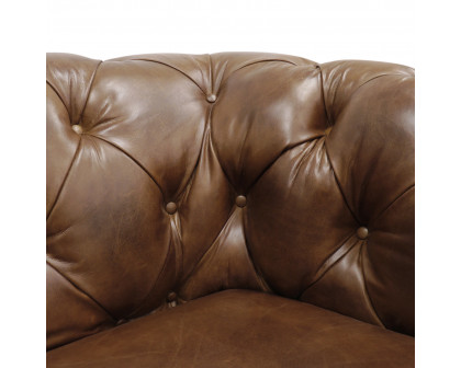 Pasargad™ Chester Bay Tufted Chesterfield Sofa - Brown, Genuine Leather