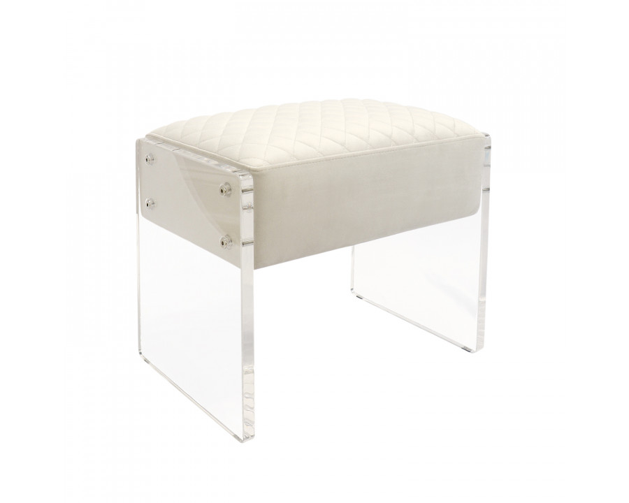 Pasargad - Tribecca Stool in Ivory/Clear, Acrylic/Velvet