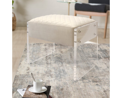 Pasargad - Tribecca Stool in Ivory/Clear, Acrylic/Velvet