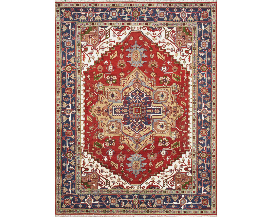 Pasargad - Serapi Collection Hand-Knotted Wool Area Rug in Rust/Navy, 108" x 144" (T-109 9x12)