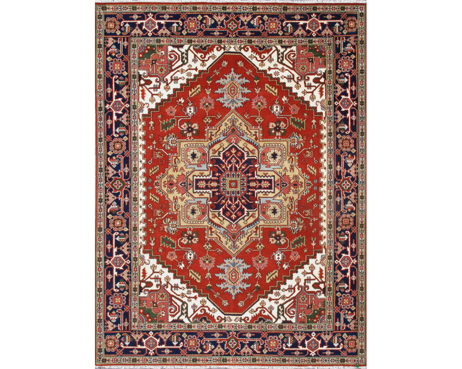 Pasargad - Serapi Collection Hand-Knotted Wool Area Rug in Rust/Navy, 106" x 142" (T-110 9x12)