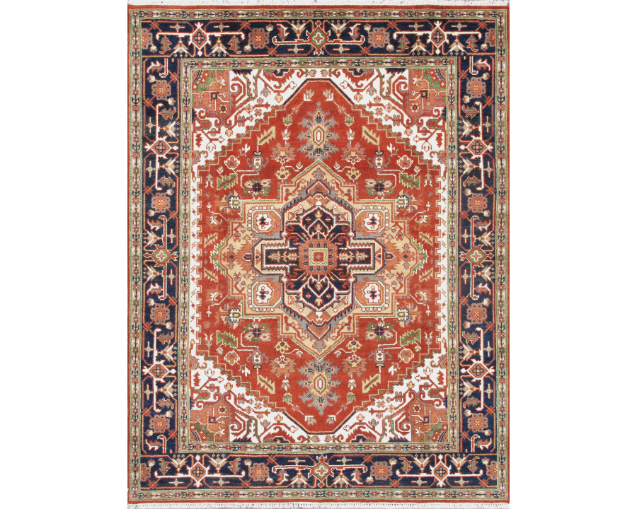 Pasargad - Serapi Collection Hand-Knotted Wool Area Rug in Rust/Navy, 93" x 122" (T-114 8x10)