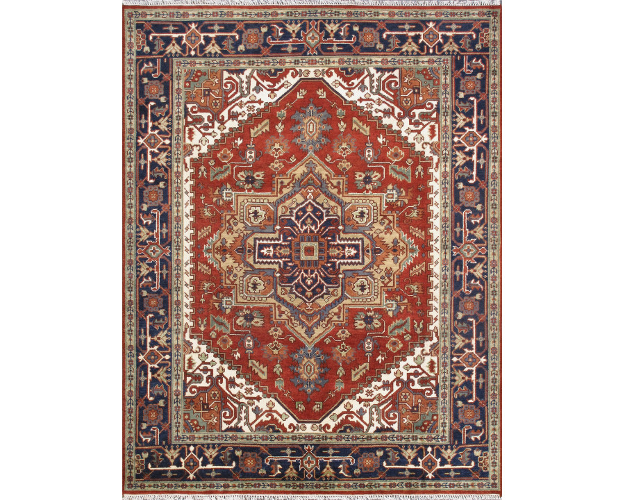 Pasargad - Serapi Collection Hand-Knotted Wool Area Rug in Rust/Navy, 94" x 122" (T-115 8x10)