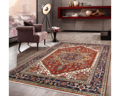 Pasargad - Serapi Collection Hand-Knotted Wool Area Rug in Rust/Navy, 94" x 122" (T-115 8x10)