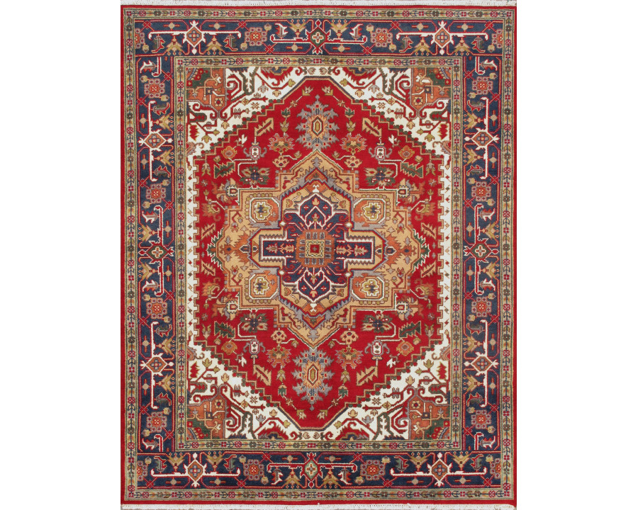 Pasargad - Serapi Collection Hand-Knotted Wool Area Rug in Red/Navy, 96" x 121" (T-116 8x10)