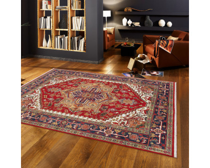 Pasargad - Serapi Collection Hand-Knotted Wool Area Rug in Red/Navy, 96" x 121" (T-116 8x10)