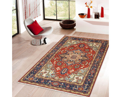 Pasargad - Serapi Collection Hand-Knotted Wool Area Rug in Rust/Navy, 60" x 91" (T-118 5x8)