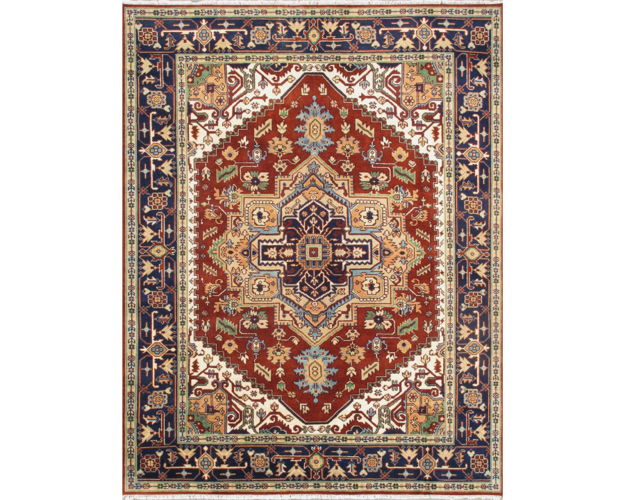 Pasargad - Serapi Collection Hand-Knotted Wool Area Rug in Rust/Navy, 91" x 117" (T-119 8x10)