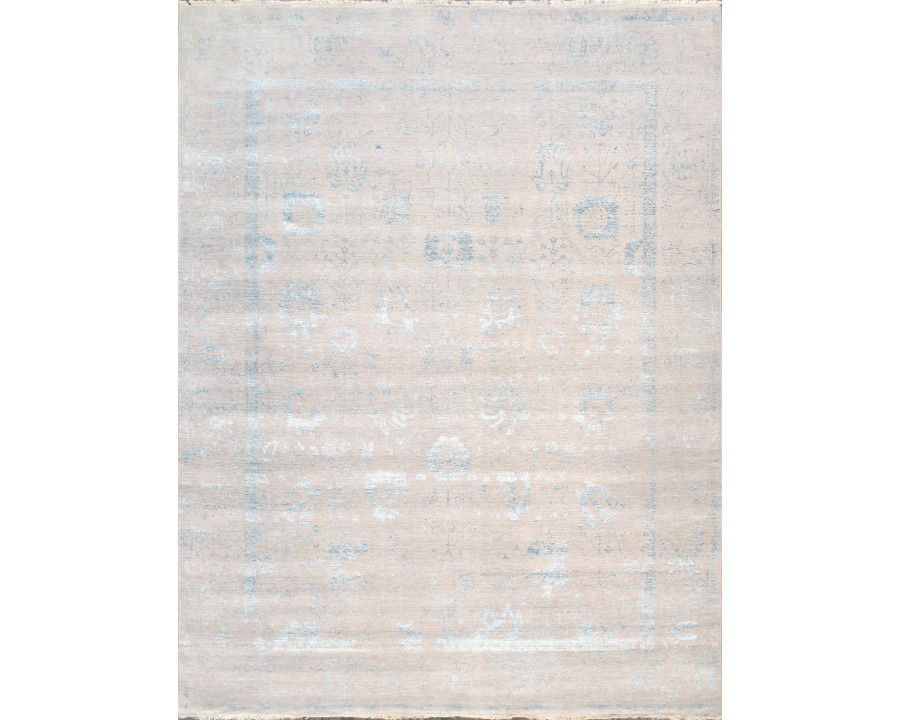 Pasargad - Transitional Collection Hand-Knotted Bamboo Silk/Wool Area Rug in Silver/Aqua, 107" x 140" (vase-3009 9x12)