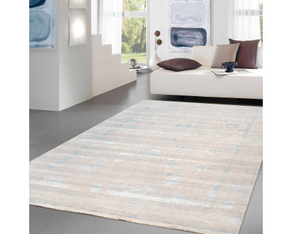 Pasargad - Transitional Collection Hand-Knotted Bamboo Silk/Wool Area Rug in Silver/Aqua, 107" x 140" (vase-3009 9x12)