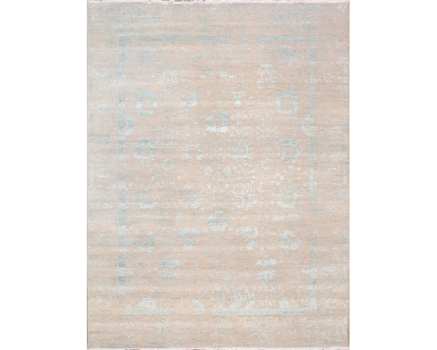 Pasargad - Transitional Collection Hand-Knotted Bamboo Silk/Wool Area Rug in Silver/Aqua, 108" x 142" (vase-4423 9x12)