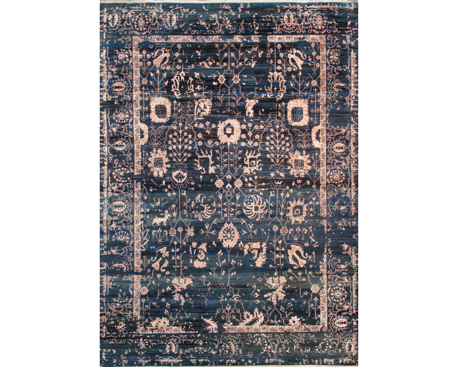 Pasargad - Transitiona Collection Hand-Knotted Bamboo Silk/Wool Area Rug in Blue/Pink, 120" x 168" (VASE-7024 10x14)