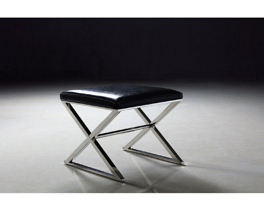 Pasargad Luxe Upholstered Bench - Black/Chrome, Faux Leather