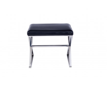 Pasargad Luxe Upholstered Bench - Black/Chrome, Faux Leather