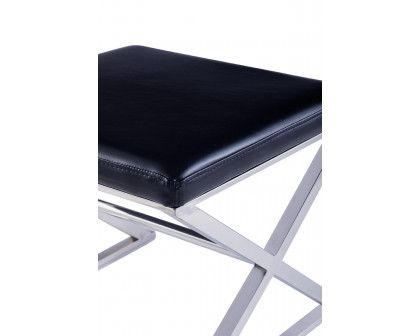 Pasargad Luxe Upholstered Bench - Black/Chrome, Faux Leather