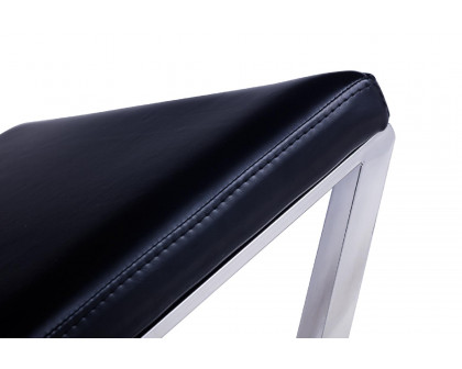 Pasargad Luxe Upholstered Bench - Black/Chrome, Faux Leather