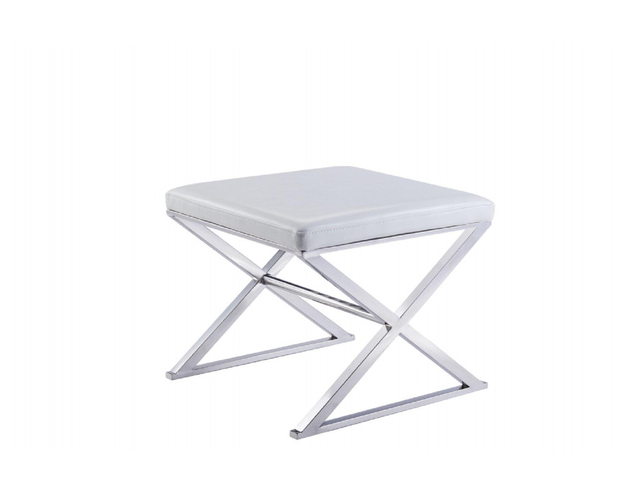 Pasargad Luxe Upholstered Bench - White/Chrome, Faux Leather