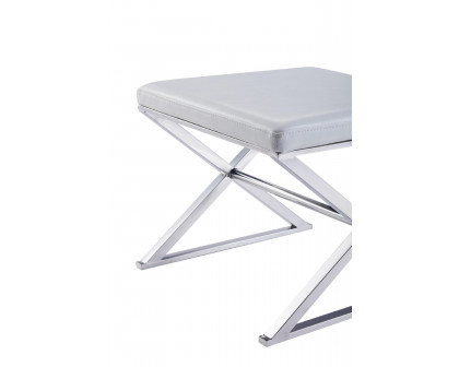 Pasargad Luxe Upholstered Bench - White/Chrome, Faux Leather