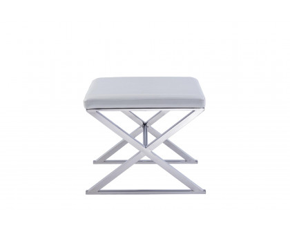 Pasargad Luxe Upholstered Bench - White/Chrome, Faux Leather