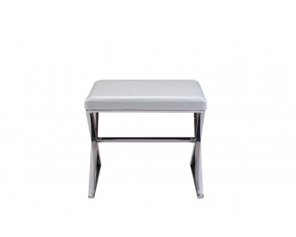 Pasargad Luxe Upholstered Bench - White/Chrome, Faux Leather