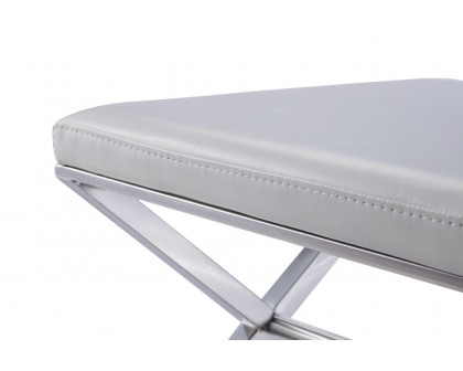 Pasargad Luxe Upholstered Bench - White/Chrome, Faux Leather